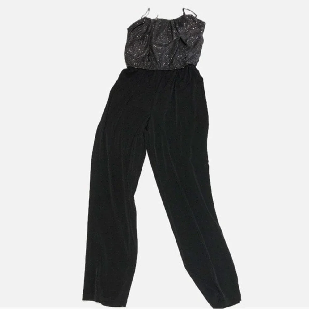 Jumpsuit Sparkle Top Black Silver Size L Juniors Party Holiday Disco